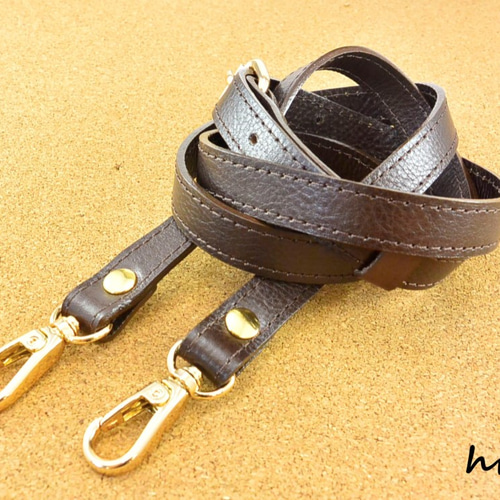 本革ショルダーストラップ シュリンクレザー ダークブラウン ひも