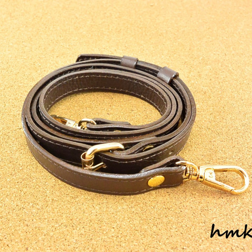 本革ショルダーストラップ シュリンクレザー ダークブラウン ひも