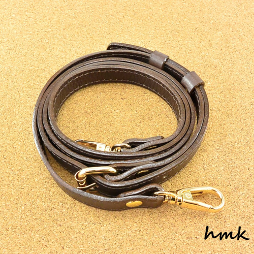 本革ショルダーストラップ シュリンクレザー ダークブラウン ひも