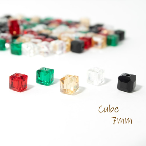 7mm キューブ型ガラスビーズ×20PCS 全5色 アクセサリーパーツ ビーズ