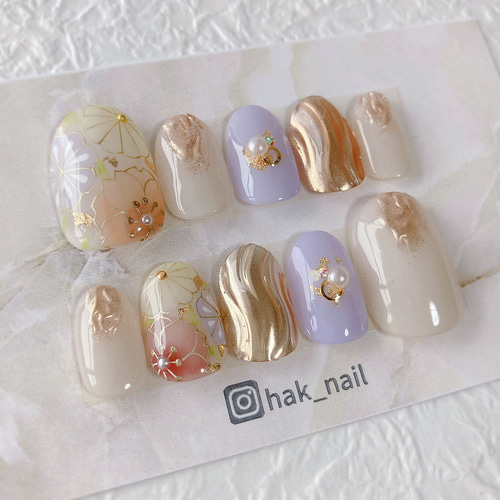 No.147⭐︎ 和装ネイル 振袖 着物 和柄 白無垢ネイル ニュアンス
