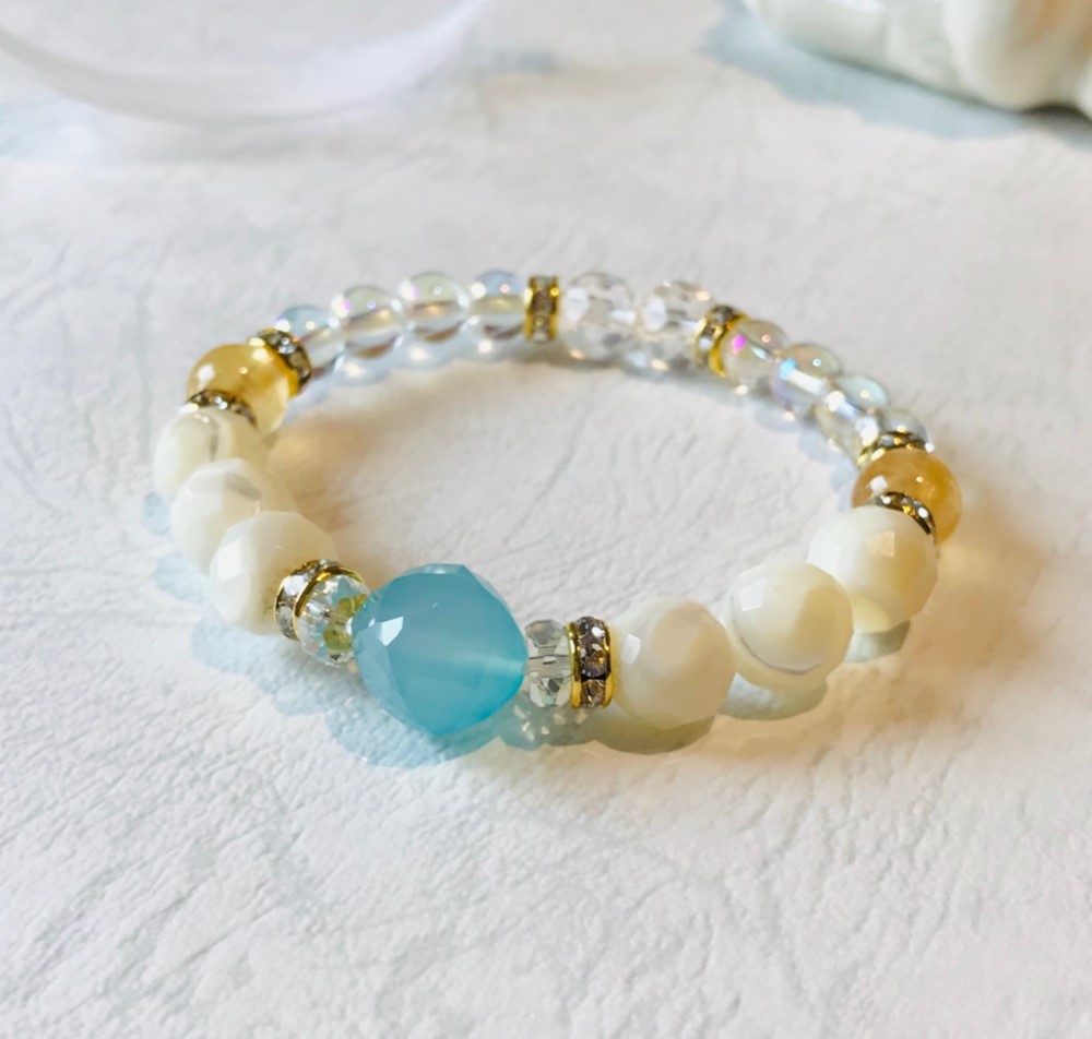 水の神殿♡シーブルーカルセドニー・シトリン・マザーオブパール♡