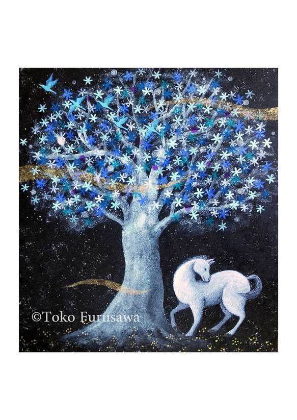 A3 尺寸藝術版畫《藍花盛開的樹下》 第2張的照片