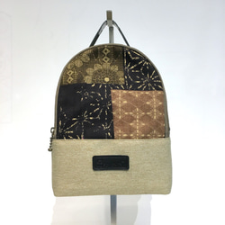 MINI冰箱小背包 [咖色調古布塊狀花布 卡其] 台灣創意設計手作 流行小包  後背 肩背 斜背 手拿 第1張的照片