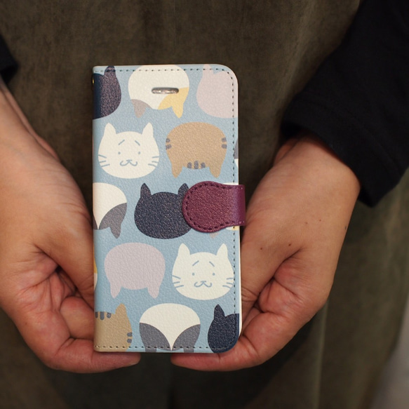 Android 北欧風 猫いっぱい柄 手帳型スマホケース 10枚目の画像