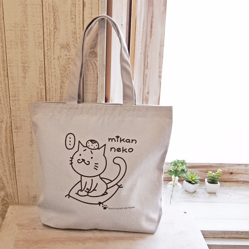 猫トートバッグ A4 帆布 猫かばん マチ大きめ 厚手 グレー トート