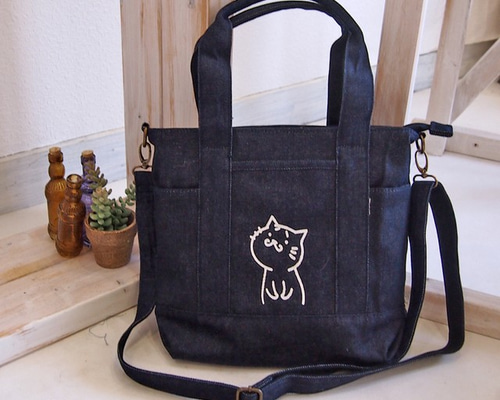 リクエスト品　ハンドメイド　図書袋　ポケット着き　ショルダー　2点セット DIY☆サイドポケット付きショルダー紐も付けられる2wayトート
