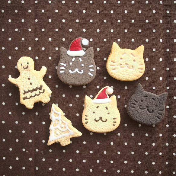 クリスマス猫クッキー形マグネット まゆねこ 3枚目の画像