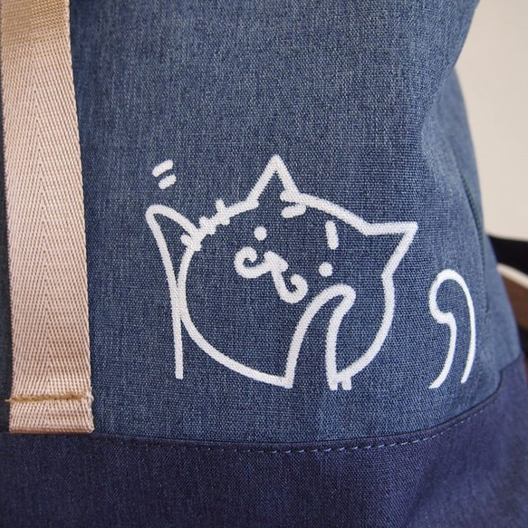 猫リュック ねこ 内側ポケット シンプル 青 ブルー リュックサック 2枚目の画像