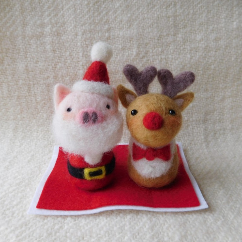 クリスマス飾り サンタとトナカイ 羊毛フェルト Mt.maru 通販