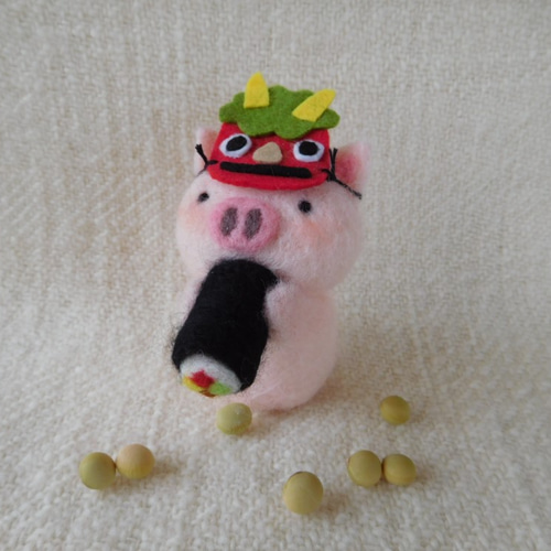 節分だもの・恵方巻き食べてるぶたちゃん（受注制作） 羊毛フェルト 