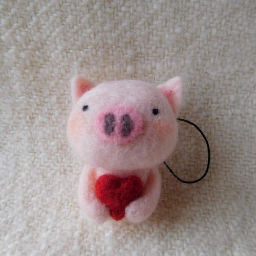 羊毛フェルトのぶーぶーぶたちゃんストラップ・受注制作 羊毛フェルト