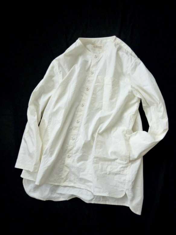 ノーカラーポケットシャツ（アイボリー） 3枚目の画像