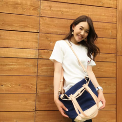 帆布×革  3way  A4対応 トートバック  ネイビー 3枚目の画像