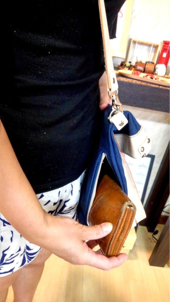 帆布×革  3way  A4対応 トートバック  ネイビー 5枚目の画像