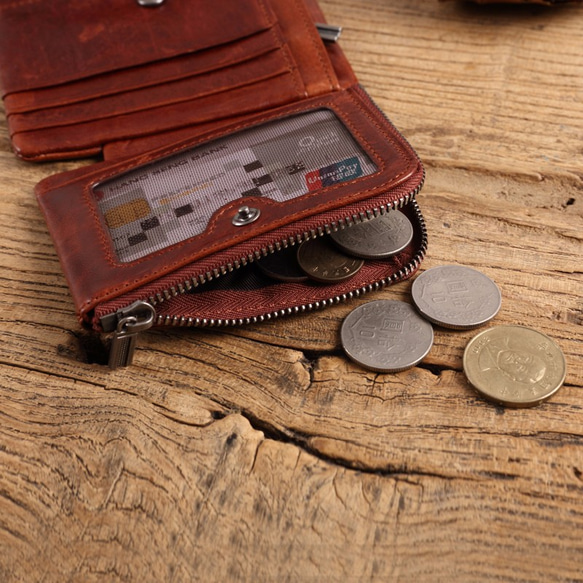 素朴なレザー牛革ショートクリップマルチカードレイヤーコインケース 4枚目の画像