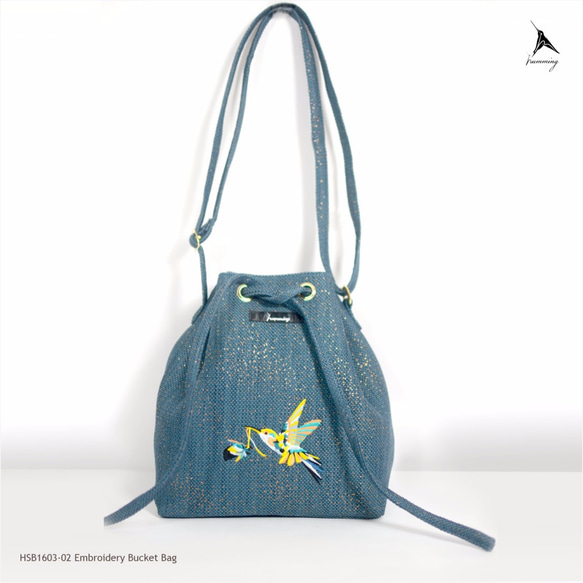 humming-送花禮的蜂鳥 Embroidery Bucket Bag〈刺繡水桶包〉 第1張的照片