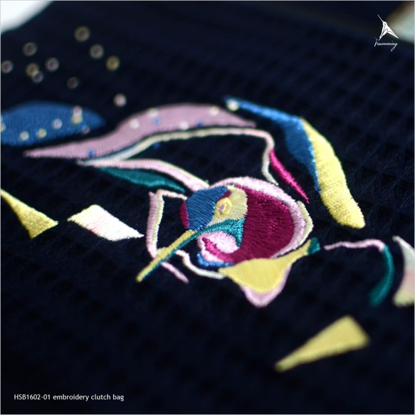 ハミング - 星空云蜂鳥 - 刺繍クラッチバッグ&lt;刺繍キャリーバッグ&gt; 3枚目の画像