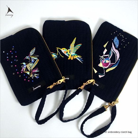 humming- 星空雲蜂鳥-embroidery clutch bag〈刺繡隨身包〉 第7張的照片