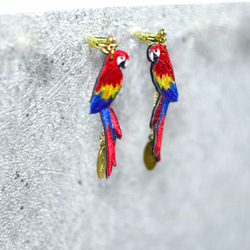 humming-紅黃金剛鸚鵡 Embroidery earrings 〈刺繡耳環〉不鏽鋼耳針/ 可改夾式 第3張的照片