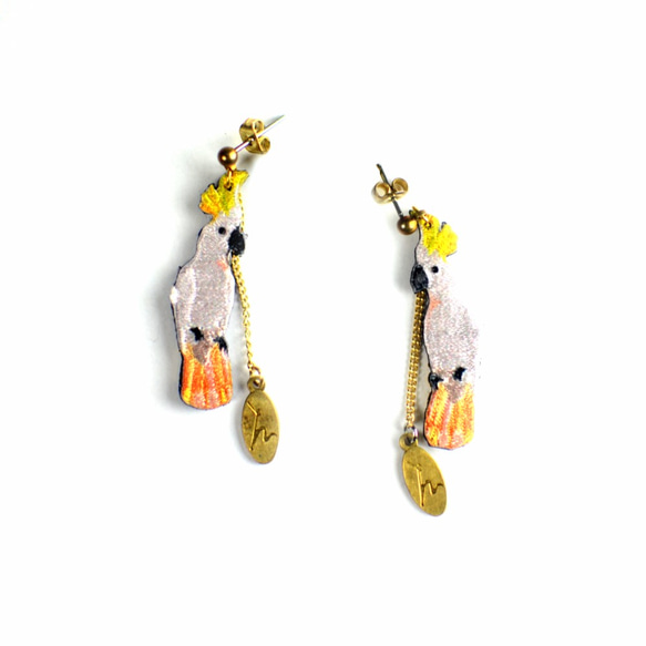 humming- 葵花鳳頭鸚鵡   Embroidery earrings 〈精緻刺繡耳環〉不鏽鋼耳針/ 可改夾式 第1張的照片
