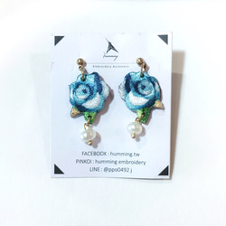 humming-Embroidery earrings 茶花〈刺繡耳環〉不鏽鋼耳針/ 可改夾式/花卉系列/ 第1張的照片