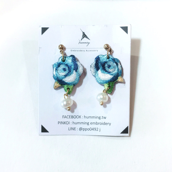 humming-Embroidery earrings 茶花〈刺繡耳環〉不鏽鋼耳針/ 可改夾式/花卉系列/ 第1張的照片