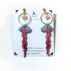 humming-Embroidery earrings 藍色水母〈刺繡耳環〉不鏽鋼耳針/ 可改夾式/海生系列/ 第1張的照片