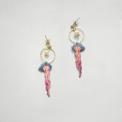 humming-Embroidery earrings 藍色水母〈刺繡耳環〉不鏽鋼耳針/ 可改夾式/海生系列/ 第3張的照片