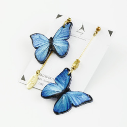 humming 大藍閃蝶 刺繡耳環 | 耳針 |夾式| 蝴蝶系列 第2張的照片