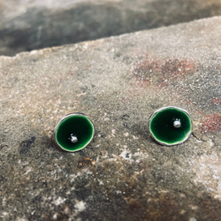 E19款-純銀琺瑯耳針-999銀針(1對)-綠色-可敲字-客製耳針 第2張的照片