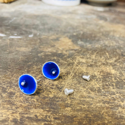 E20款-純銀琺瑯耳針-999銀針(1對)-藍色-可敲字-客製耳針 第1張的照片