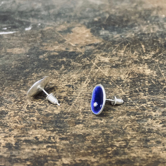E20款-純銀琺瑯耳針-999銀針(1對)-藍色-可敲字-客製耳針 第3張的照片