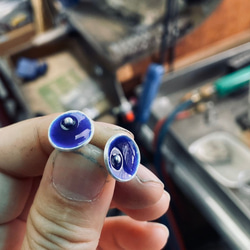E20款-純銀琺瑯耳針-999銀針(1對)-藍色-可敲字-客製耳針 第4張的照片