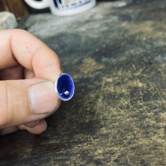 E20款-純銀琺瑯耳針-999銀針(1對)-藍色-可敲字-客製耳針 第5張的照片