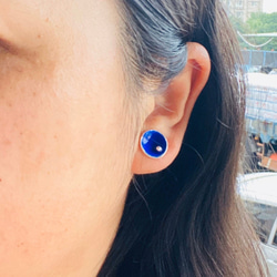 E20款-純銀琺瑯耳針-999銀針(1對)-藍色-可敲字-客製耳針 第8張的照片