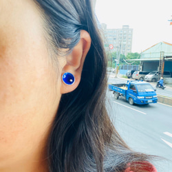 E20款-純銀琺瑯耳針-999銀針(1對)-藍色-可敲字-客製耳針 第9張的照片