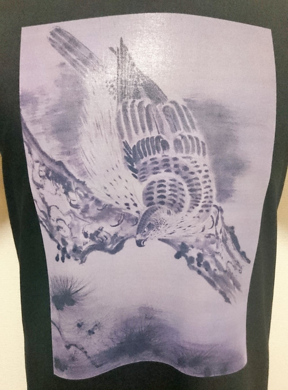 雪村「松鷹図」半袖黒Tシャツ 2枚目の画像