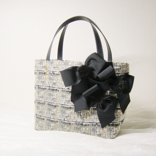 sale】トートバッグ ツイード リボンとミンクファー［f－0045］ トート  