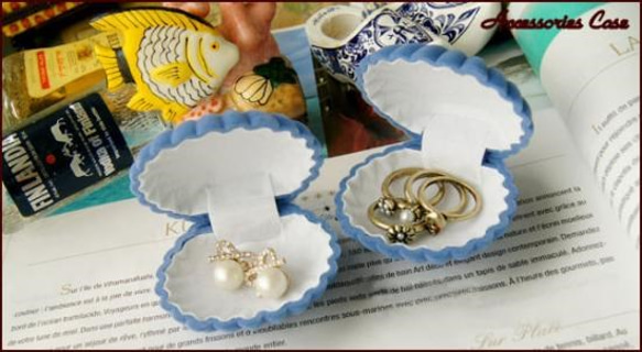 かわいい貝殻形のアクセサリーケース/リングケース/指輪ケース ブルー(1個) 3枚目の画像