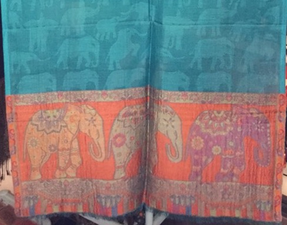 【春色】手織りカシミア象さん柄 ストール 水色 4枚目の画像
