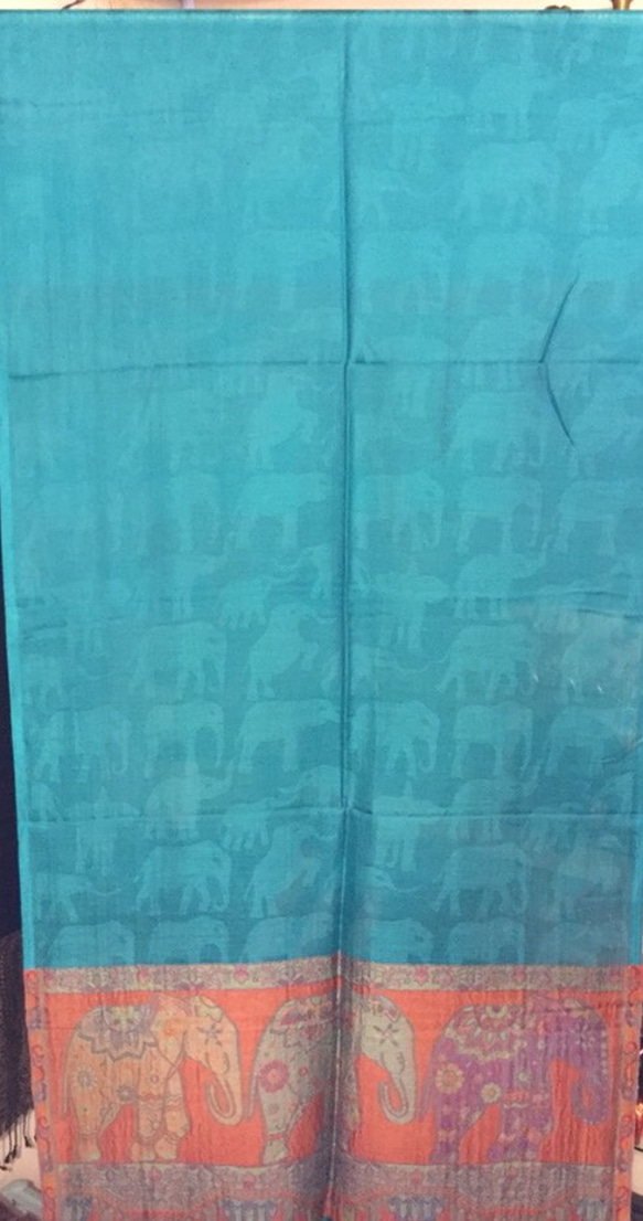 【春色】手織りカシミア象さん柄 ストール 水色 2枚目の画像