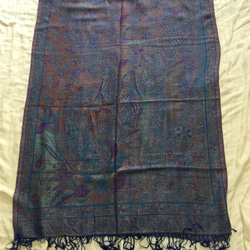 手織り シルクｘカシミア ストール カシミール ペイズリー　青 3枚目の画像