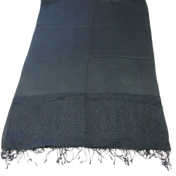 手織り シルクｘカシミア ストール カシミール ペイズリー　黒色 3枚目の画像