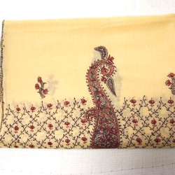 手刺繍　ウールｘカシミア ストール カシミール ペイズリー　パステルイエロー 商品番号123 3枚目の画像
