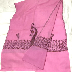 手織り＆手刺繍　シルクｘカシミア ストール カシミール ペイズリー　ピンク 4枚目の画像