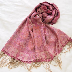 手織り シルクｘカシミア ストール カシミール ペイズリー　ピンク 1枚目の画像