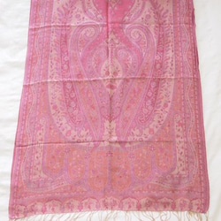 手織り シルクｘカシミア ストール カシミール ペイズリー　ピンク 3枚目の画像