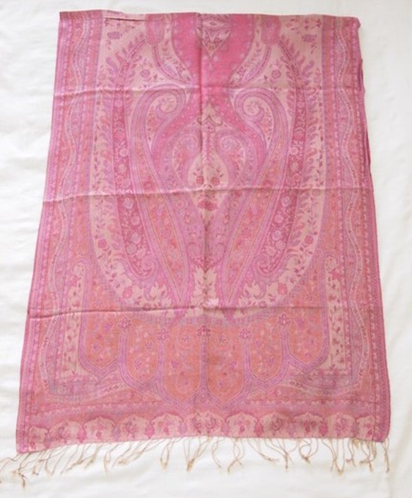 手織り シルクｘカシミア ストール カシミール ペイズリー　ピンク 3枚目の画像