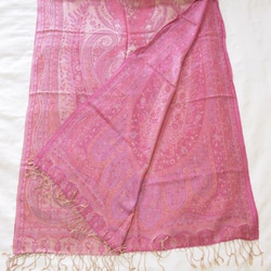 手織り シルクｘカシミア ストール カシミール ペイズリー　ピンク 4枚目の画像